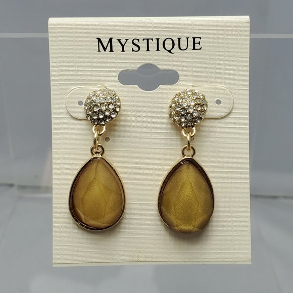 Mystique gold tear drop champagne and rhinestone pierced earring - Picture 1 of 4